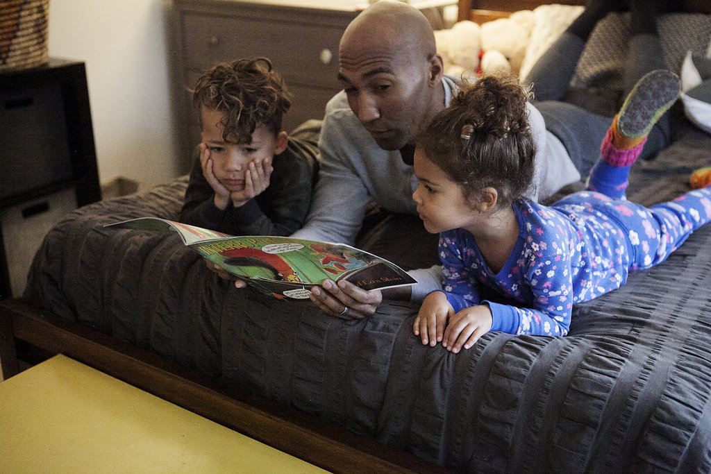 Dads can connect with their little ones every day by reading books together. During bedtime, let your child pick out their favorite book to read together! While you read, ask questions like, "Why is this your favorite?" #TalkingIsTeaching