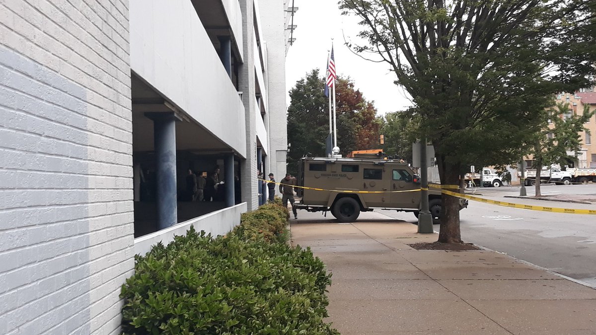 getting a peak at the armored vehicle, a state officer says "I follow you on Twitter, keep up the good work."