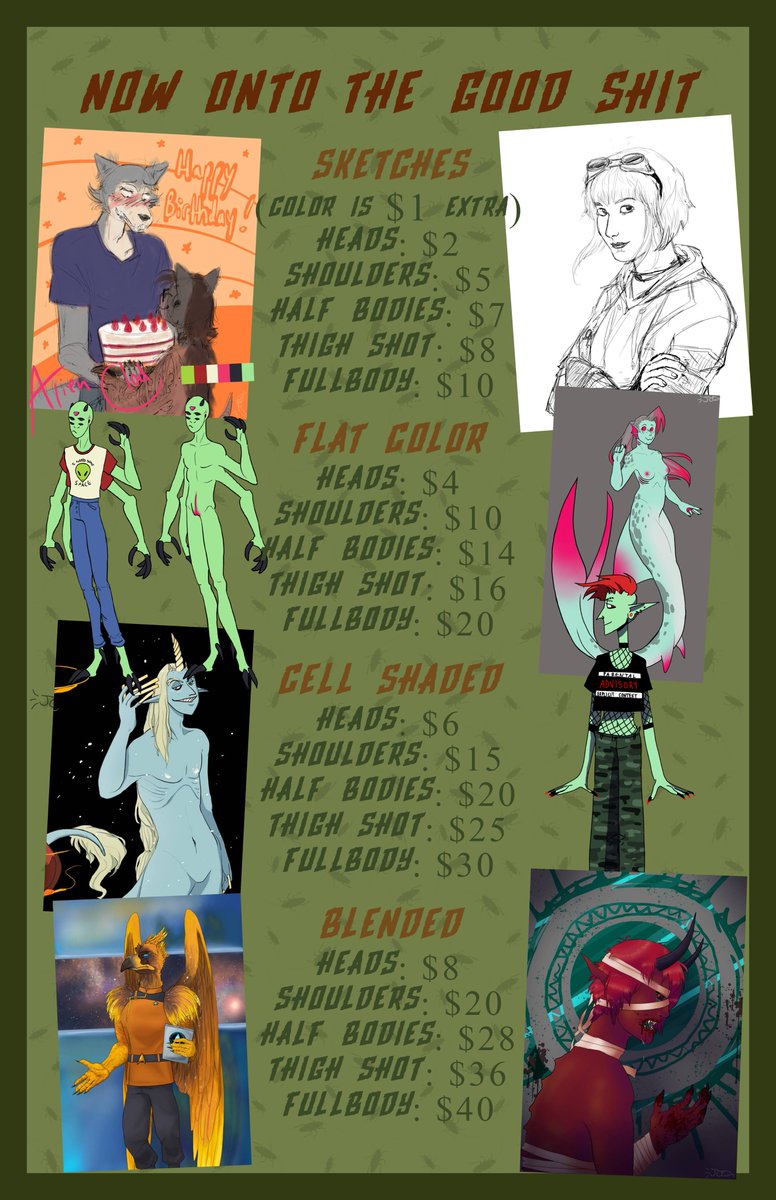 RattyCockroach's tweet image. Full Master list of my commission prices- I've got 3 slots open B^)