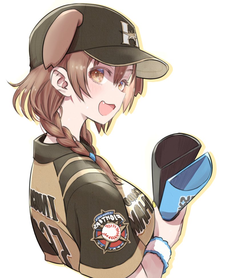 inugami korone 1girl baseball cap animal ears hat brown hair solo braid  illustration images
