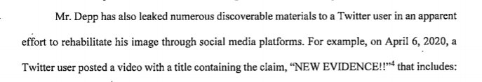 Depp in contempt of court:Amber Heard had to file A 3rd MOTION TO COMPEL DEPP'S EVIDENCE after being ordered two times before to complete his discovery obligations by November 15, 2019No metada, blank documents , empty files, failure to submit his rehab, arrest records, etc