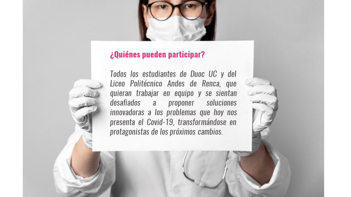 CITTDuocUC's tweet photo. En el @CITTDuocUC hacemos un llamado a la acción, al espíritu solidario y creativo de la comunidad de @DuocUC en su conjunto, generando un impacto sustentable y social. La @EscuelaITDuocUC y @ESaludDuocUC te invitan a ser parte de la #HackathonCITT #Covid_19 #QuedateEnCasa https://t.co/bafzedUeHS
