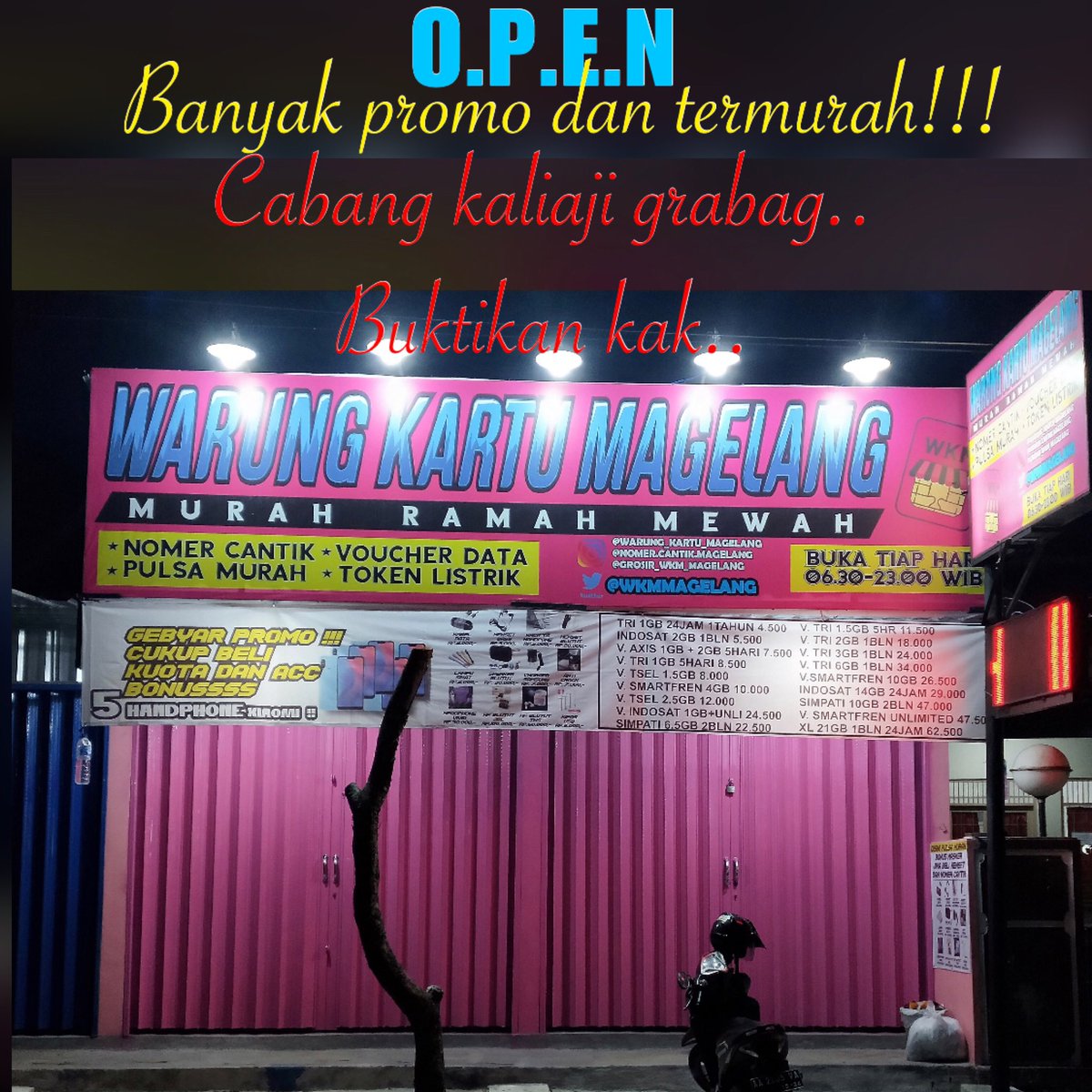 wkmmagelang's tweet photo. O.P.E.N kak..
Warung kartu Grabag Kaliaji
06.30-23.00.
(Depan KUD grabag kaliaji persis)
#wkmgrabag #grabag #kaliaji #paketdatagrabag #grabagjualbeli #kaliajiwkm #warungkartumagelang #wkmmagelang #warungkartugrabag #warungkartukaliajigrabag #pulsamurah #acchpmurah #kaliajigrabag https://t.co/PlB1JJWBwz