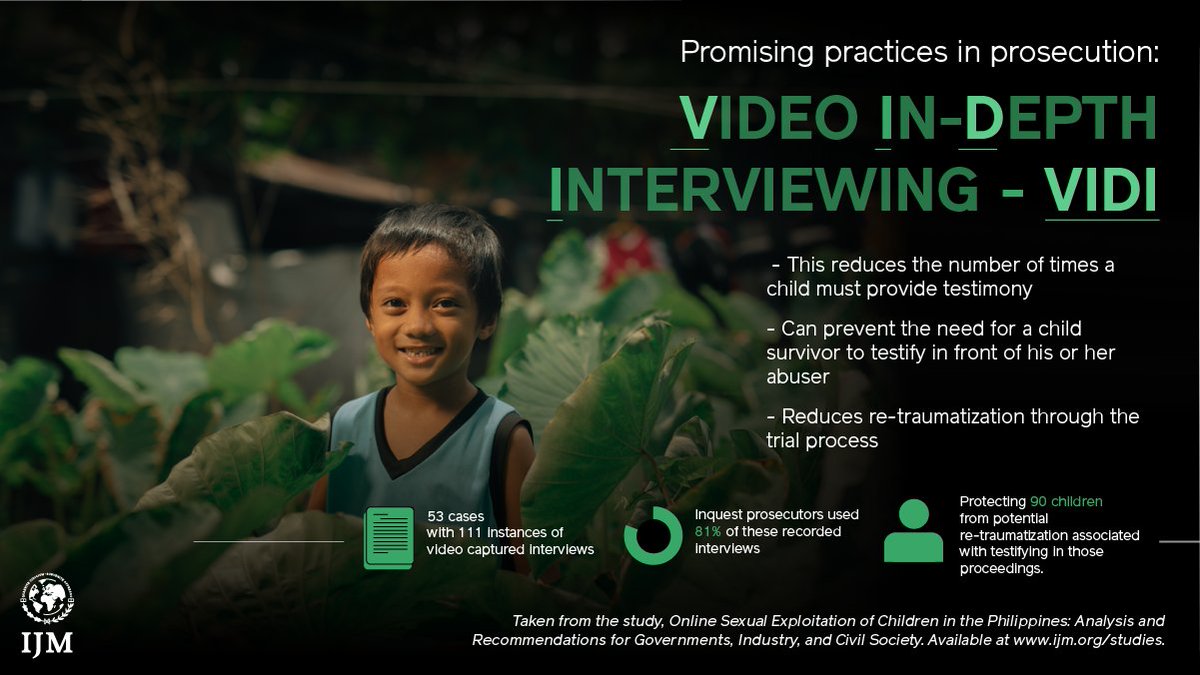 ijm_ph's tweet image. We advocate for measures that prevent the victims of online sexual exploitation of children (OSEC) from having to actively participate in criminal trials, thereby reducing the risk of retraumatization. Here are some of the promising practices in this field. #EndOSEC #OSECStudy