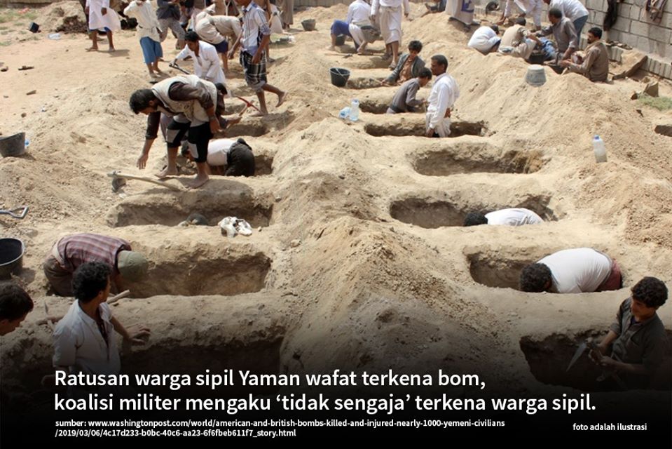 ACTforHumanity's tweet photo. Di Yaman, ratusan warga sipil meninggal dunia akibat konflik peperangan. Warga sipil yang tak tahu apa-apa harus ikut terkena dampak bom yang menurut koalisi militer 'tidak sengaja' mengenai mereka ketika mereka mengincar target militer.
#SaveOneSaveHumanity https://t.co/nwgoQgxJpy