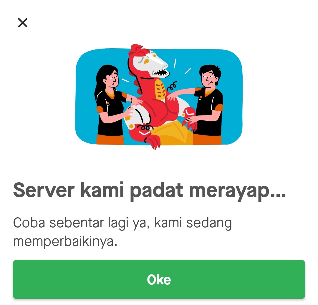 wepmy's tweet photo. @gojekindonesia mohon solusinya, mau pake gosend dan gofood tapi selalu muncul "server padat merayap". Sudah update terbaru dan coba restart tapi masih begini. Terima kasih https://t.co/uHFf5u59iC