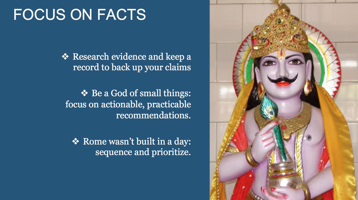[Lord Chitragupta] Do empirically grounded, innovative research: data mining, fieldwork, interviews, archival research.Get experience in govt (eg internships). Helps with your future recommendations: rather than what (ends) policy-makers prefer to get ideas on how (means). 3/7