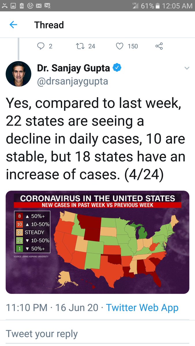 Adding to my  #CoronaVirus threadWhen  #July4th weekend rolls around, several states that now have rising  #COVID19 hospitalizations are gonna hit maximum ICU capacityKeep wearing your  #Mask and  #SocialDistancingRead the thread in the link below https://twitter.com/drsanjaygupta/status/1273090574187409408?s=19