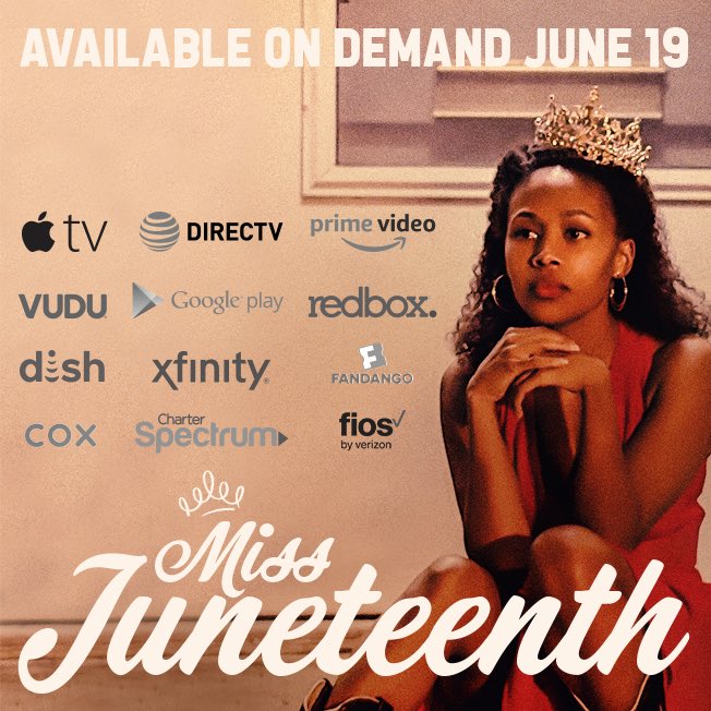 Juneteenthmovie's tweet photo. 1️⃣ VIDEO ON DEMAND

#MissJuneteenth will be on the following VOD platforms starting #Juneteenth https://t.co/wZoDPLiEci