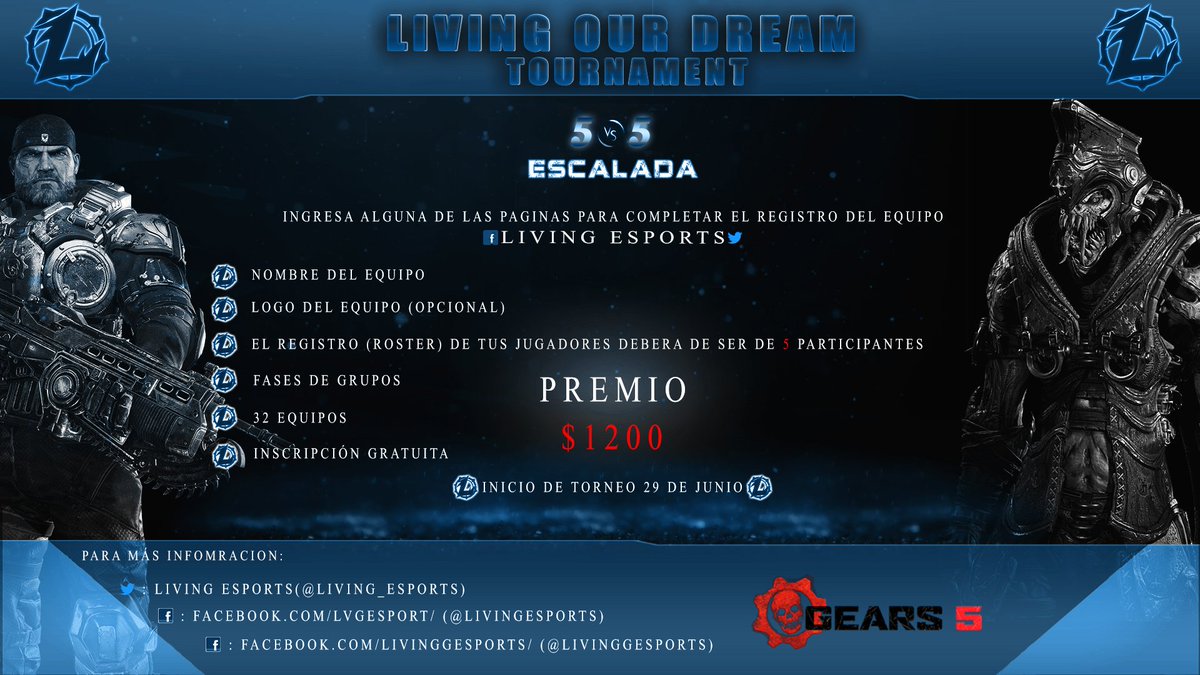 <a href="/Living_Esports/">Living Esports</a>  los invita a su primer torneo de 5v5 (ESCALADA)!  Para poder participar deberán de seguir los siguientes requisitos de la imagen!

🏆$1,200
💰 Entrada - GRATUITA!

- facebook.com/LivingEsports/
- <a href="/Living_Esports/">Living Esports</a> 
- @vBleazer_ 
- @demonsitouwu 

RT♥