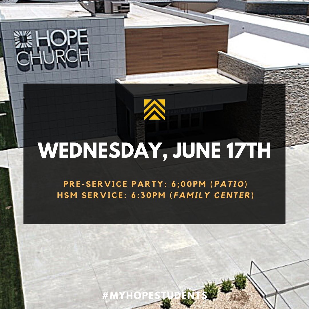 Hope Students are back TOMORROW night in the Family Center! They've got a fun pre-service Party on the Patio starting at 6:00pm with service following at 6:30. 

We're so excited to have our Students back together and we're praying for God to move in big ways!