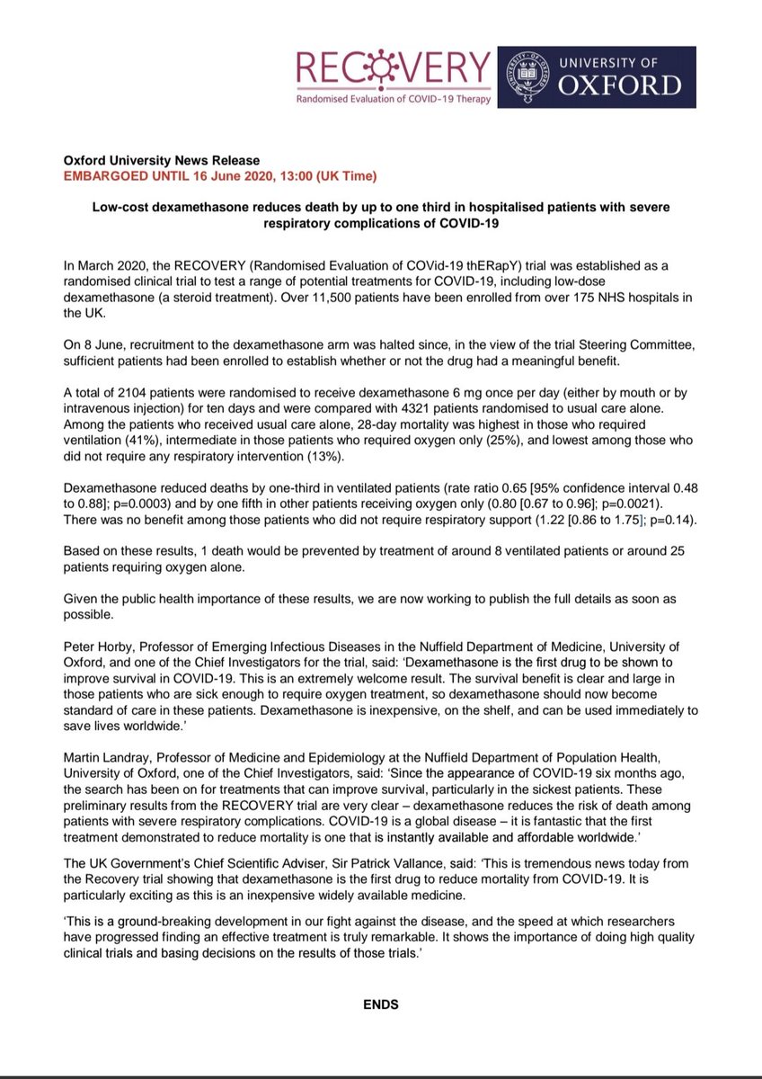 Dexamethasone can DECREASE DEATHS in patients w/ SEVERE #COVID19. It DIDN'T HELP those with MILD symptoms. There is NO EVIDENCE it prevents COVID19. Steroids can INCREASE YOUR RISK OF INFECTION, so DON'T TAKE #dexamethasone without talking to your doctor. m.facebook.com/story.php?stor…