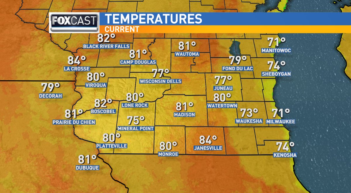 Evening temperatures across southern Wisconsin. wiwx FOX 47 Madison