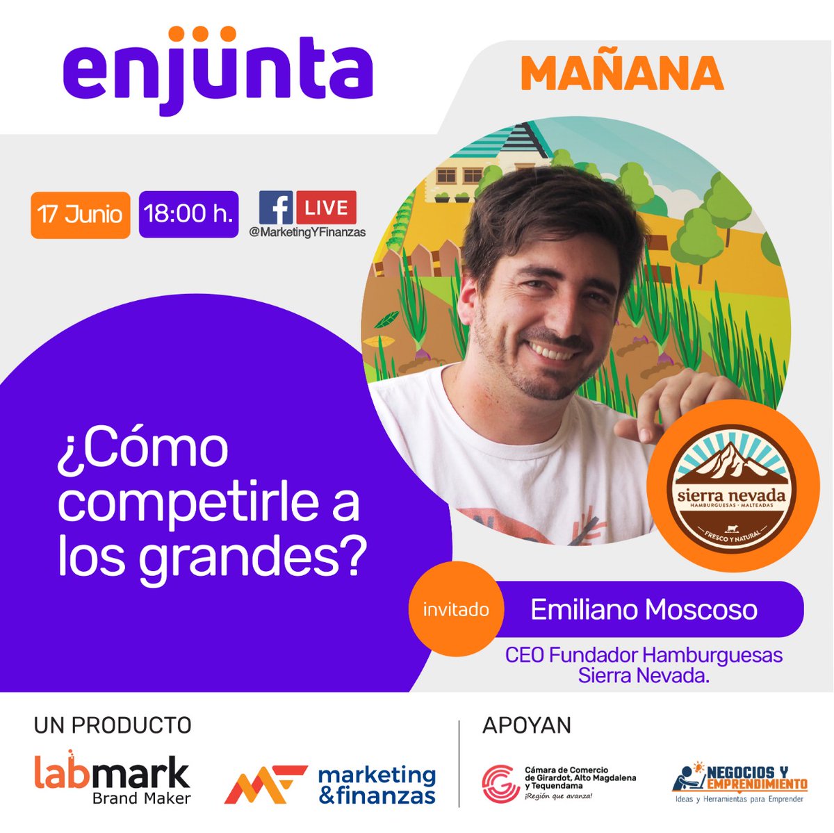 MktFinanzas's tweet photo. ¿Cómo competirle a los grandes y ser líder del mercado?
Tenemos invitado al Empresario EMILIANO MOSCOSO Gerente y creador de la Marca Sierra Nevada Hamburguesas 👨💻 CONÉCTATE el Miércoles 17 de Junio 6 pm., al Facebook live de #EnJunta @Labmark1 https://t.co/hsM37dn9F7 https://t.co/soPPIa38SW