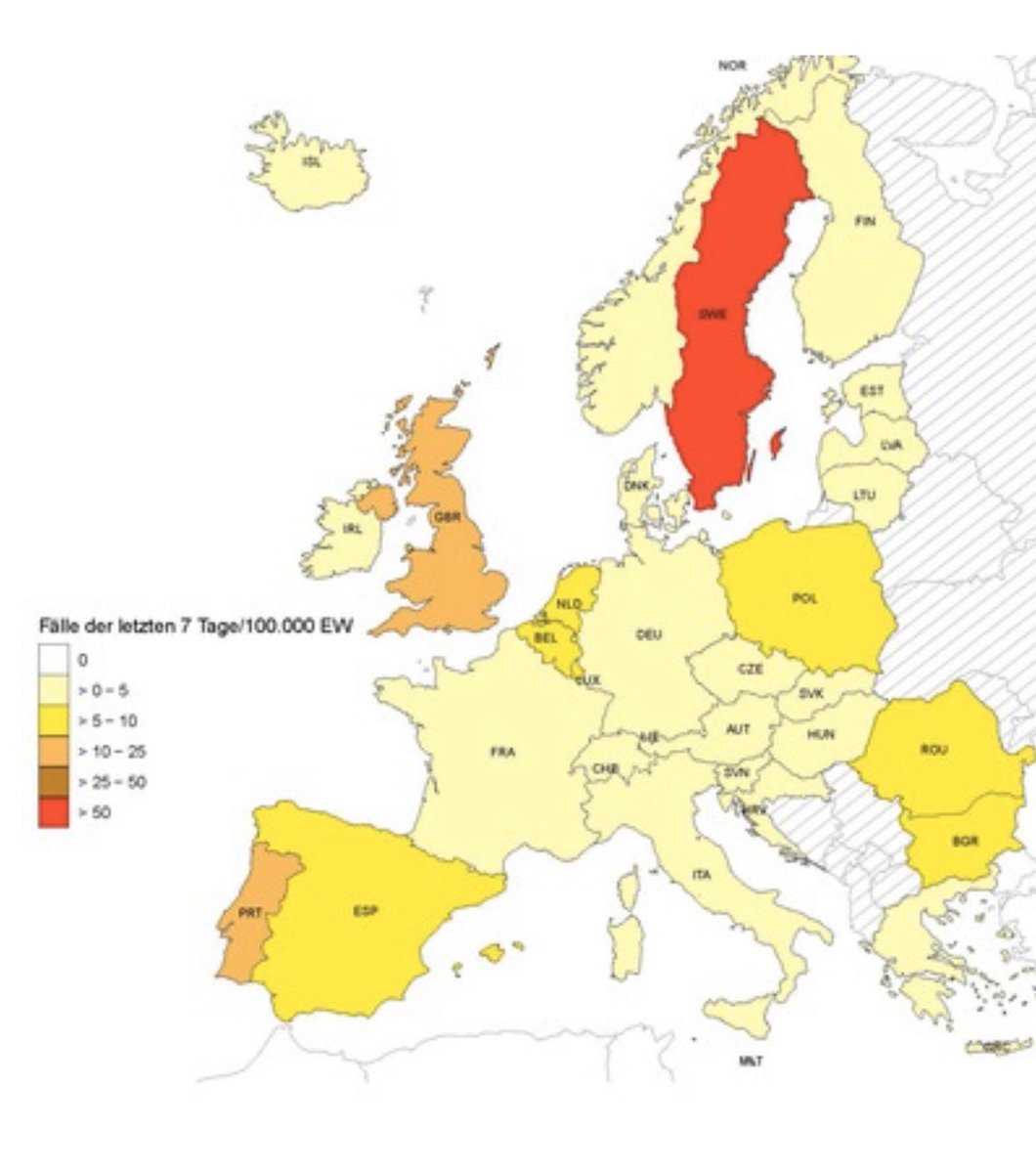 Current cases in Europe (per 100,000 over 7 days). Ireland doing well- essential that we keep up the fight and crush the virus.