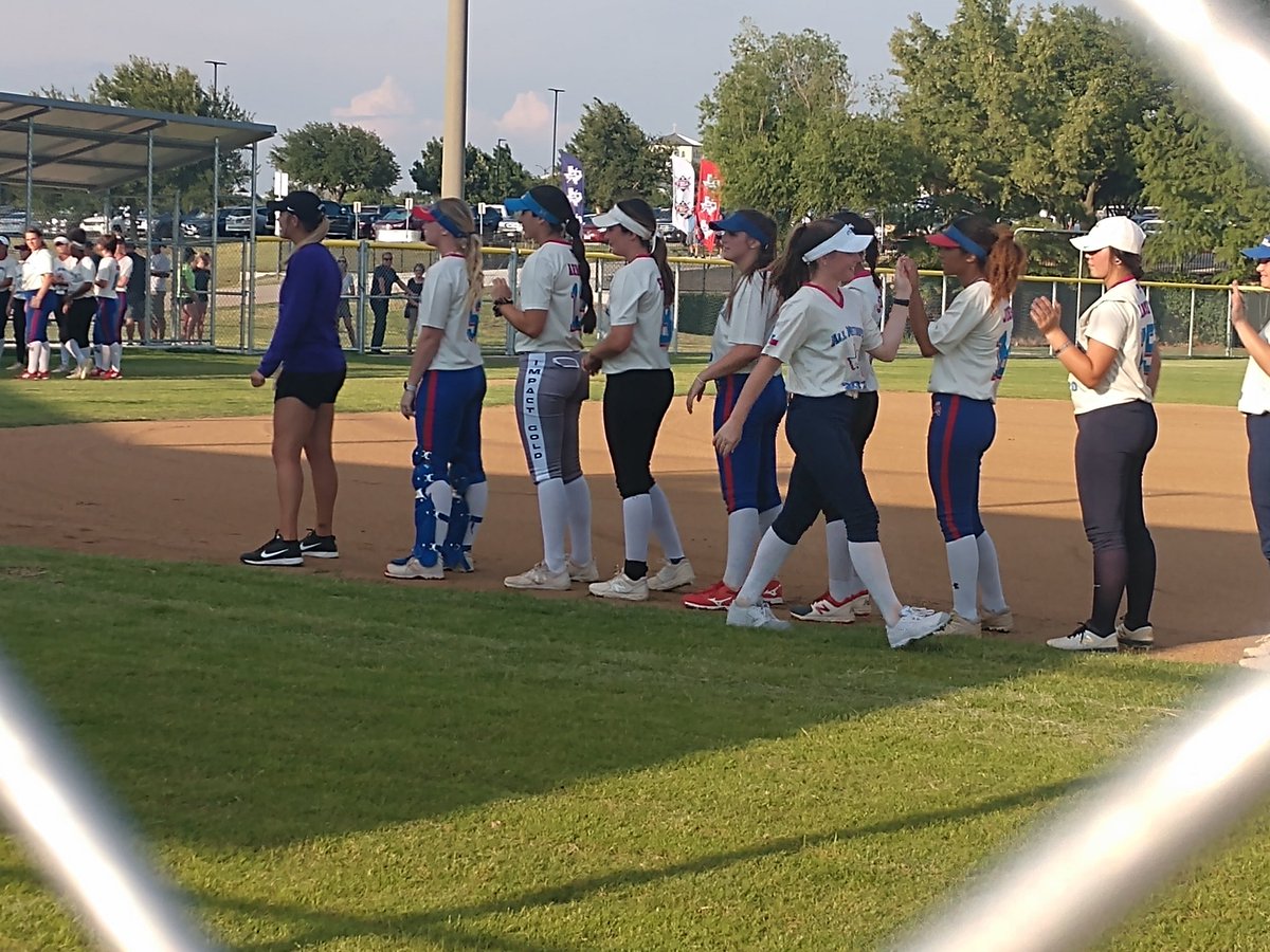 <a href="/LeahJhune/">Leah Taylor</a> high-fives her teammates during team introductions at the DFW FastPitch All-Star Game in Frisco. Today is Leah's birthday. Happy birthday. Lovejoy alum is Tarleton State-bound. <a href="/MWelchSLM/">Matt Welch</a>