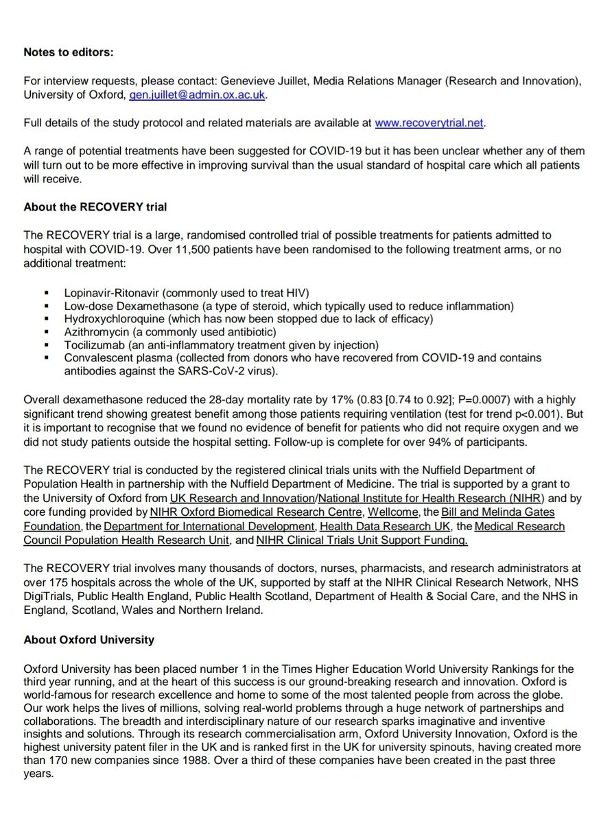 Pak Hilmy On Twitter A More Detailed Statement From Oxford Uni Bagian Dari Recovery Trial Clinical Trial Obat Yang Diselenggarakan Secara Nasional Oleh Pemerintah Di Uk Cc Kamilmoon Ferdiriva Https T Co Ty0t7owklz
