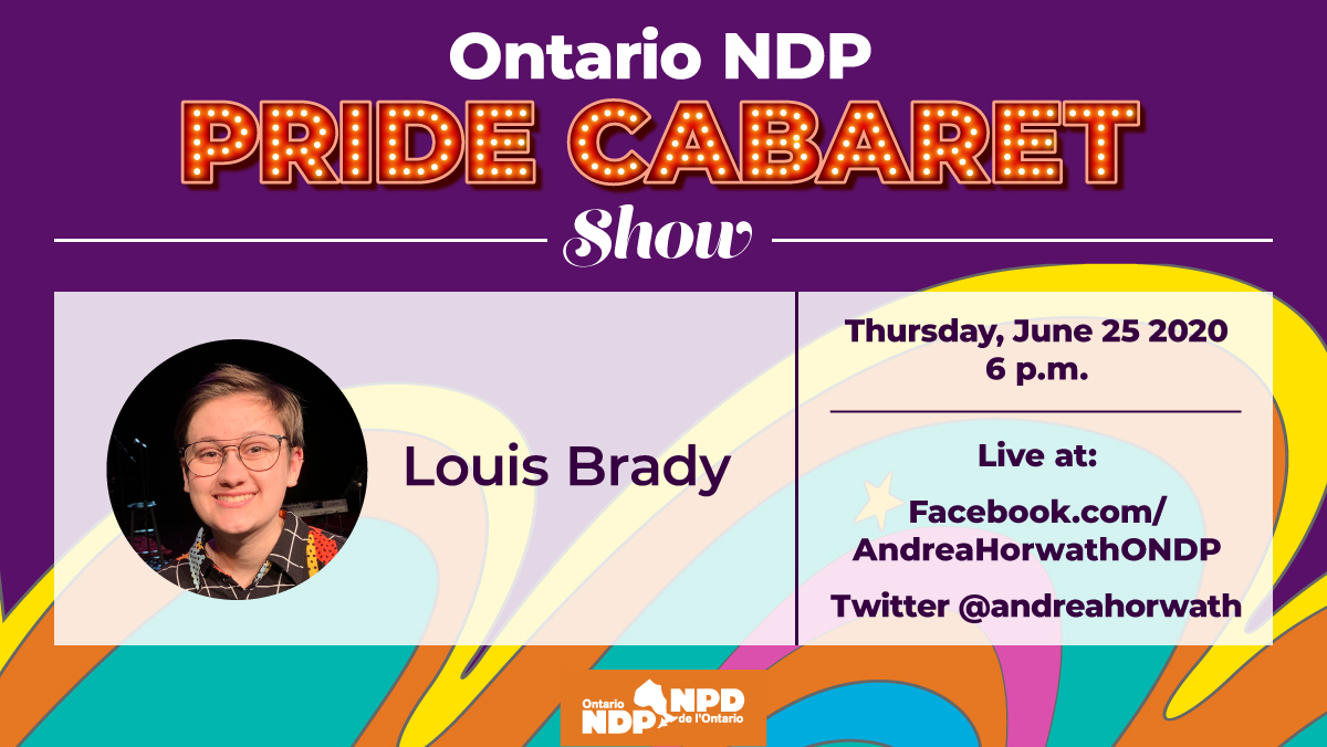 Should be a great night celebrating the Arts and Pride month. Watch Louis LIVE on Twitter a week from Thursday. <a href="/TarasNatyshak/">Taras Natyshak</a> @BrianMasseMP <a href="/AndreaHorwath/">Andrea Horwath</a>