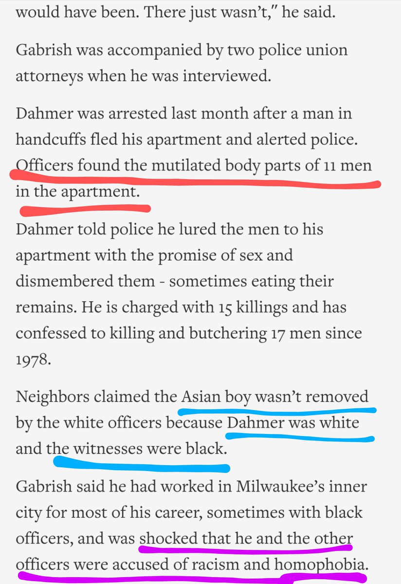 Read: One of the  #cops defends the time they walked a naked, bleeding child back to a murder lair because they found white  #jeffreydahmer more believable than three black witnesses, an Asian victim, and live, physical evidence (9/10)  #BLM  https://apnews.com/5d8c213fba4389f7fdfe4c6401120724