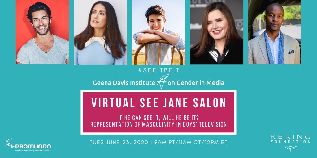 GeenaDavisOrg's tweet photo. If He Can See It, Will He Be It? ⁠⠀
We are so excited to have panelists @SalmaHayek, @JustinBaldoni, @Wade_Davis28, @JoshuaRush, Celine Bonnaire, and Gary Barker joining GDIGM moderators Geena Davis, @madelinedinonno, and @CarolineHeldman for our next Virtual See Jane Salon! https://t.co/NZiQLm5wMr