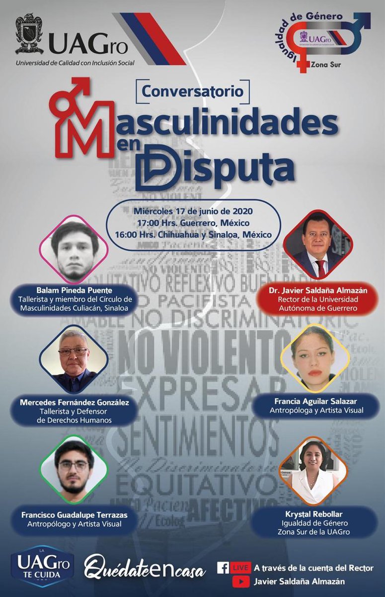 JavSaldana's tweet photo. Los invito a la platica que tendremos en la videoconferencia "Masculinidades en Disputa", que convoca el área de Igualdad de Género Zona Sur.

Realiza tu registro en el siguiente enlace:
https://t.co/WJJGNcDq13

#QuédateEnCasa https://t.co/poHVbHnIGe