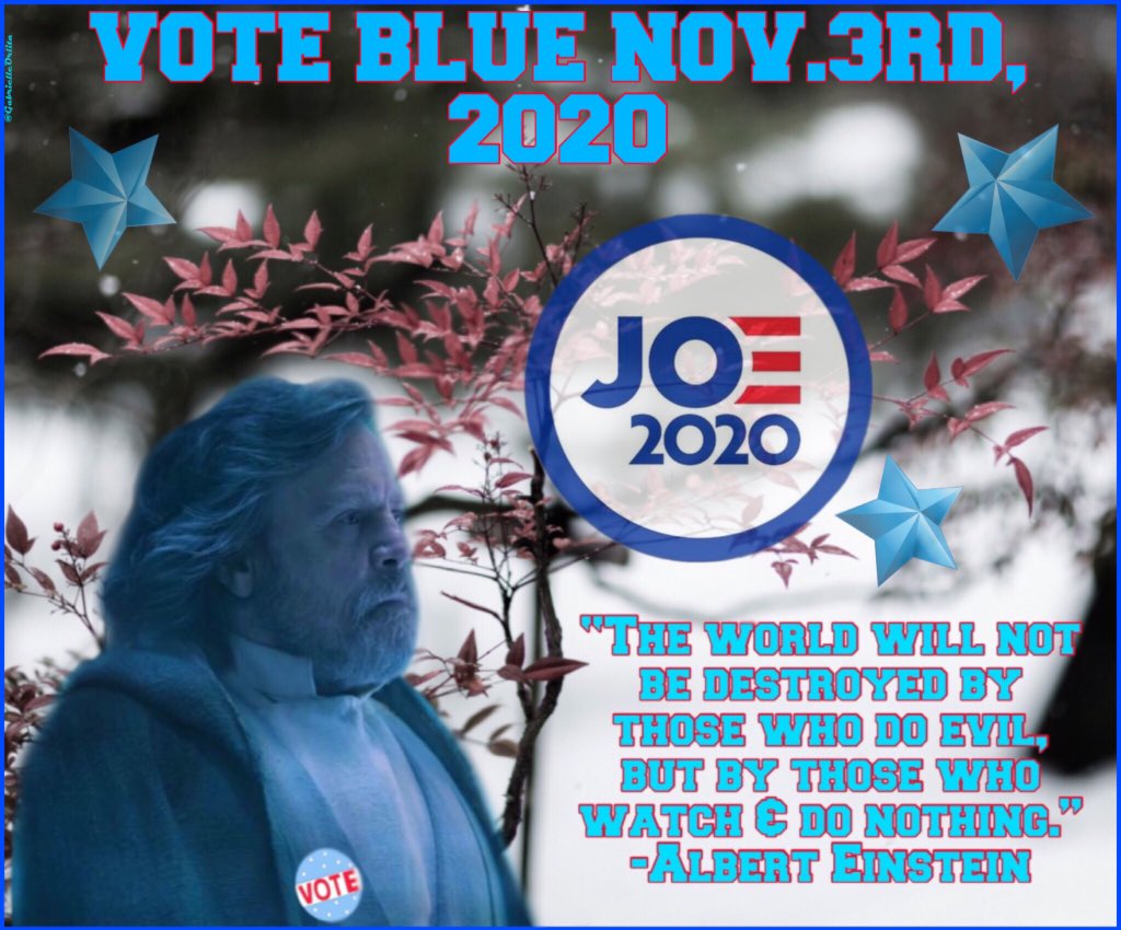 GabrielleOrlita's tweet photo. @HamillHimself @NathanHamill Beautiful job Nathan - I love your art /I hate tRump. Working on #artwork. For now I've just made an edit some time ago, showing #LukeSkywalker who voted for #Joe2020💙🌊😊-sudden inspiration.#TuckFramp 🙌 https://t.co/RnSqpDBPyv