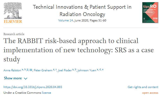 JPoderMedPhys's tweet photo. Proud to share that our Risk and Benefit Balance Impact Template (RABBIT) for new technology implementation has been published in @TipsroTweets with open access! 

The paper describes our new technology implementation process at St George Cancer Centre with SRS as a case study https://t.co/NUgpG0QMyt