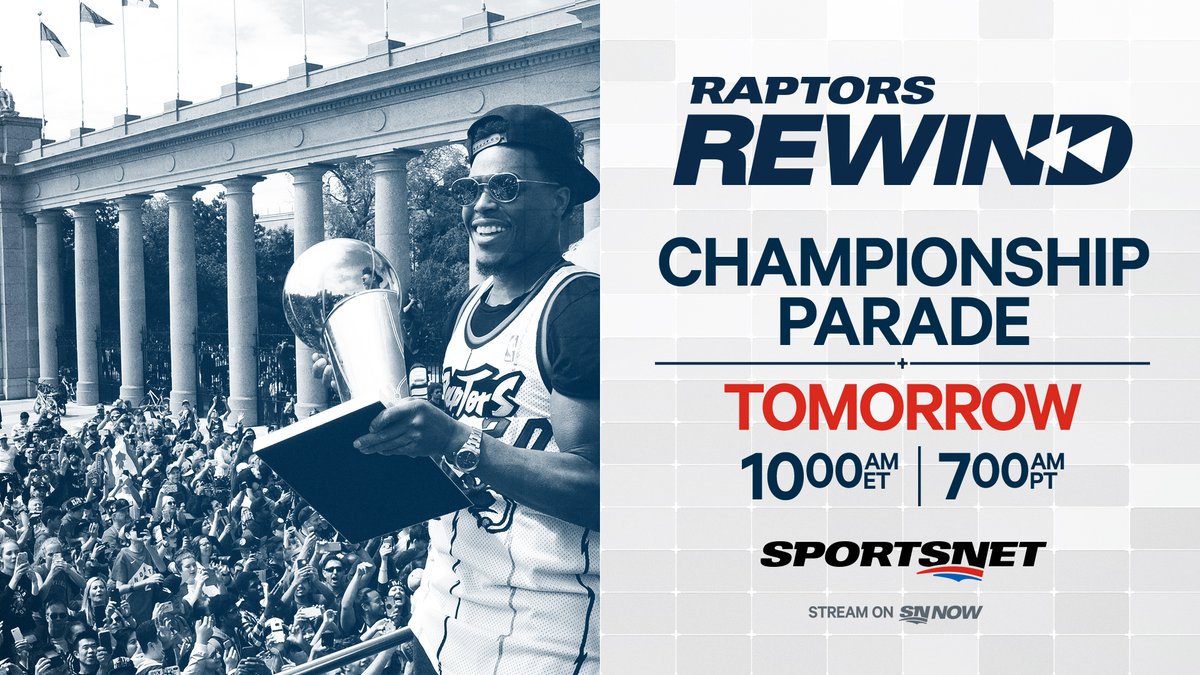 Sportsnet's tweet photo. TOMORROW: It's the one year anniversary of the @Raptors' Championship Parade! ππ
Relive the celebration WEDNESDAY beginning at 10am ET / 7am PT on SN + SN NOW. https://t.co/MMhy9mqn8R
#RapsRewind https://t.co/o6ovicN2iG