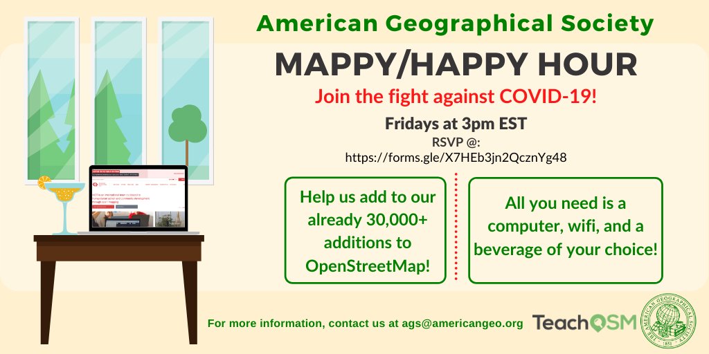 AmericanGeo's tweet image. Coming soon to a laptop near you...This week's #MappyHour! Join us as we use #opensourcemapping in the fight against COVID-19!🍸
RSVP Here:ow.ly/RRJt50A877O