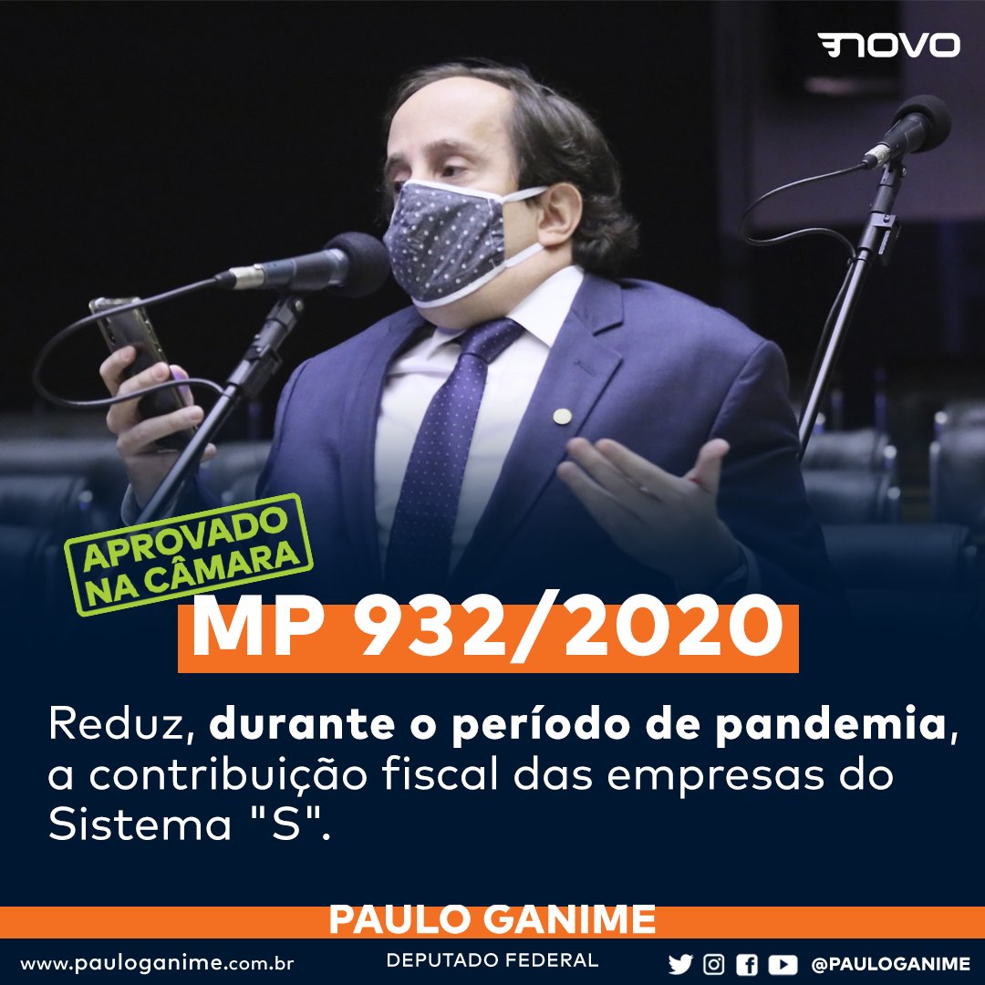 pauloganime's tweet photo. Na sessão de hoje (16), aprovamos a #MP932, que reduz, nos meses de março e abril, a contribuição fiscal das empresas destinadas ao Sistema “S” (conjunto de organizações voltadas para o treinamento profissional, assistência social, consultoria, pesquisa e assistência técnica). https://t.co/FAv0IQUjGE
