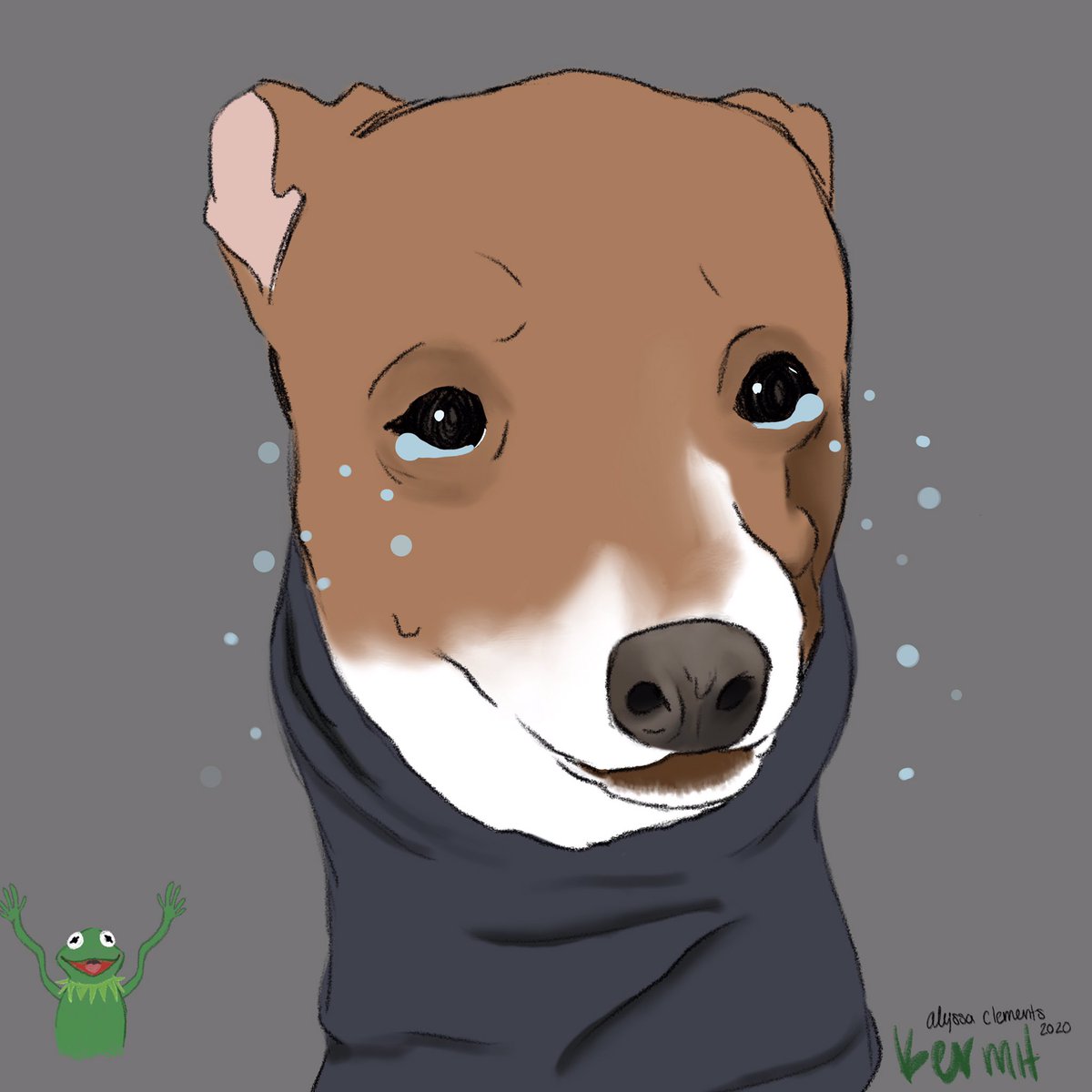 ExpGummybears's tweet photo. Donβt mind me, just felt like drawing @Jenna_Marbles crybaby dog #Kermit. #cermit #crybaby #dog #doggo #turtleneck #digitalart #procreate #ipad https://t.co/qWxWpdFQaa