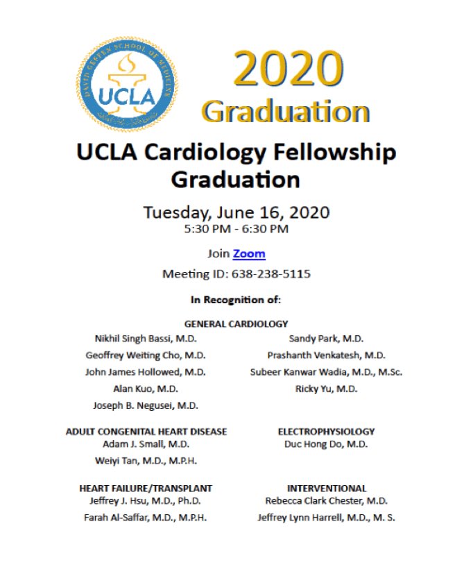 Congratulations to the UCLA Division of Cardiology Fellowship Class of 2020. Wishing you each the very best. #Bruinhearts @kewatson @datsunian @netta_doc @AliNsairMD @shivkumarmd