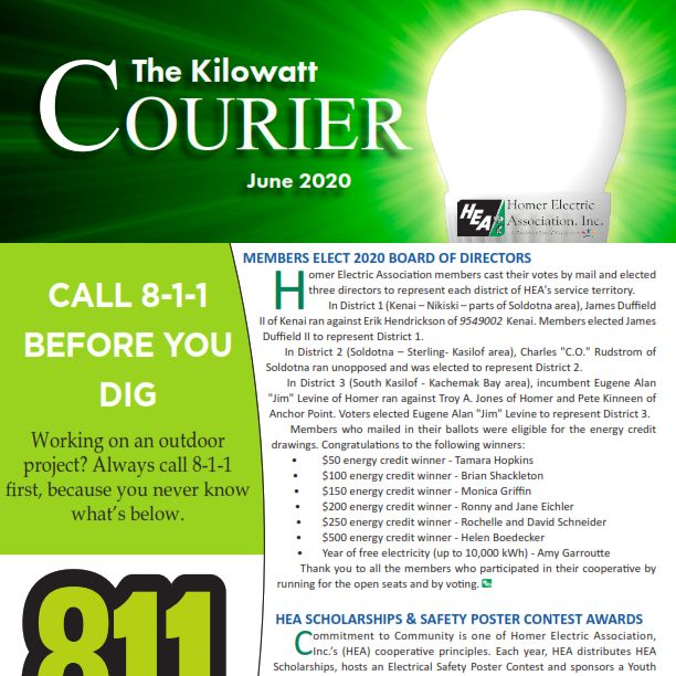 This month in HEA's Kilowatt Courier:

💡 Members Elect 2020 Board of Directors
💡 HEA Scholarships &amp; Safety Poster Contest Awards
💡 Assistance for Members During Pandemic

Read more about these topics in the full June issue at bit.ly/3ecrrBM...