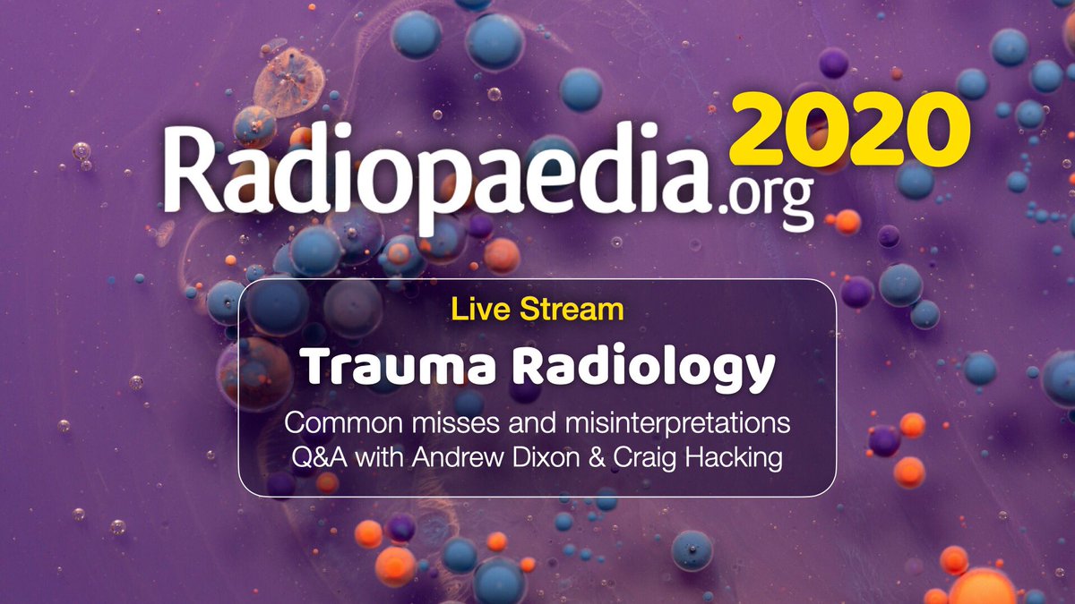 DrAndrewDixon's tweet photo. This time next week @drcraighacking and I will be live-streaming a free Trauma Radiology session at #Radiopaedia2020!
Have you got a burning #traumarad question for us? Submit it now for us to answer during the stream 👉 https://t.co/eQrH781iBy
Website: https://t.co/904o46Qaq5 https://t.co/DRqLWZjoTG