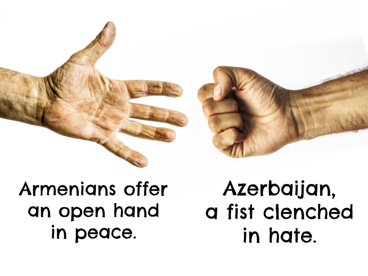 ANCA_DC's tweet photo. Armenians extend an open hand in peace; Azerbaijan, a fist clenched in hate. https://t.co/2e47cy0vGv