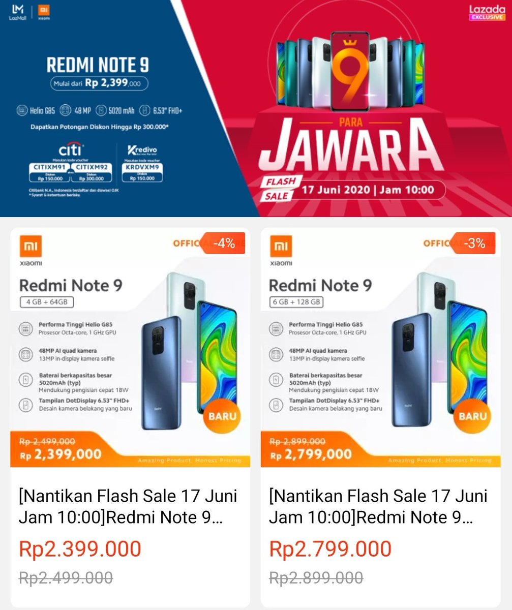 Flash Sale Redmi Note 9
Eksklusif di Lazada

Hari ini, 17 Juni 2020
Jam 10:00

Link pembelian disini:
bit.ly/fsredminote9