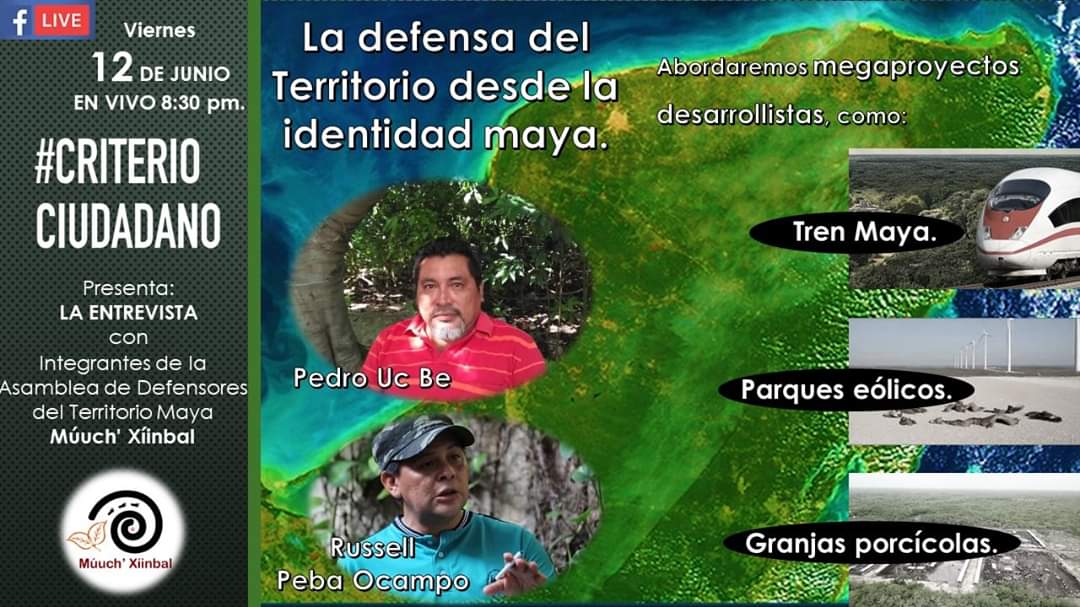 alaancm86's tweet photo. Comparto link del programa "La defensa del Territorio desde la identidad maya", con los invitados Pedro Uc Be y Russell Peba Ocampo, Integrantes de la Asamblea de Defensores del Territorio Maya Múuch' Xíinbal 
#TrenMaya #Yucatán
#CriterioCiudadano
https://t.co/mRl8IN7vyU https://t.co/FZZjMmCeXr