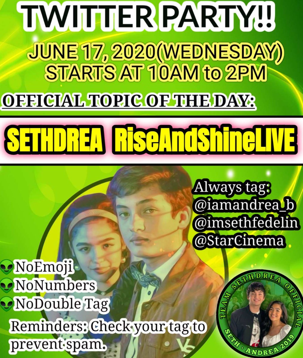 BrillantsOFC's tweet photo. Twitter Party Starts Now!

@iamandrea_b 
@imsethfedelin
@StarCinema

SETHDREA RiseAndShineLIVE https://t.co/l3rrm29VDh