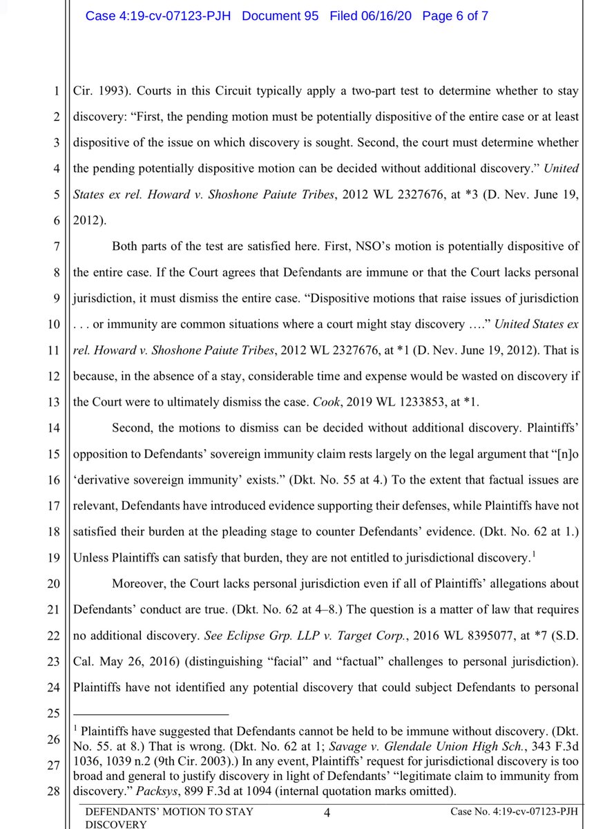 NSO argues that discovery should be stayed until the Court Rules on their Motion to Dismiss.Now I’m going to start tweeting kitten gifs & other non substantive shit. Those seem to go viral whereas legal filings & facts get ignored.What's the point? https://drive.google.com/file/d/10s_W8acqXA5dxv0JrQEW2uXygs7gL71q/view?usp=drivesdk