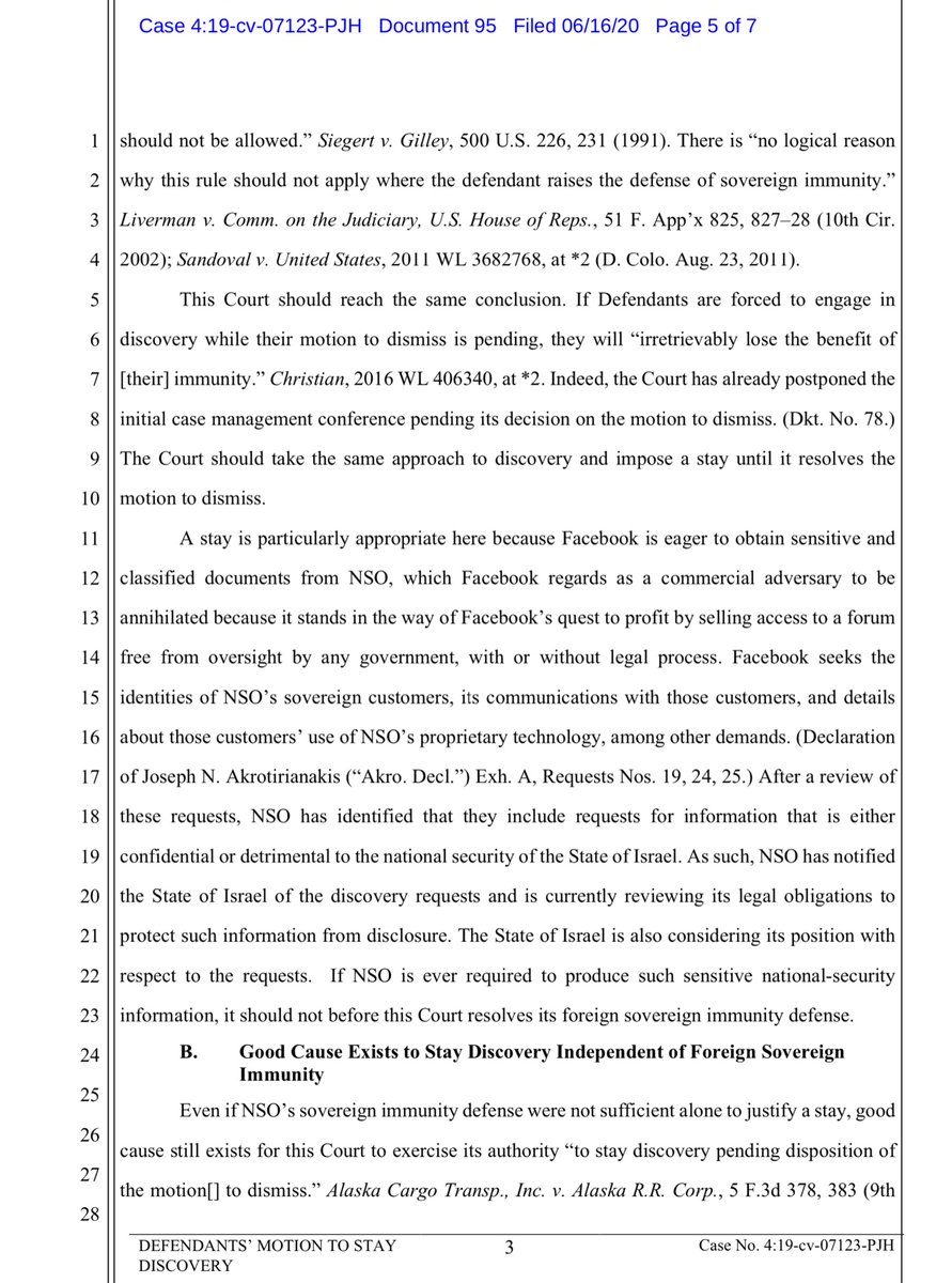 NSO argues that discovery should be stayed until the Court Rules on their Motion to Dismiss.Now I’m going to start tweeting kitten gifs & other non substantive shit. Those seem to go viral whereas legal filings & facts get ignored.What's the point? https://drive.google.com/file/d/10s_W8acqXA5dxv0JrQEW2uXygs7gL71q/view?usp=drivesdk