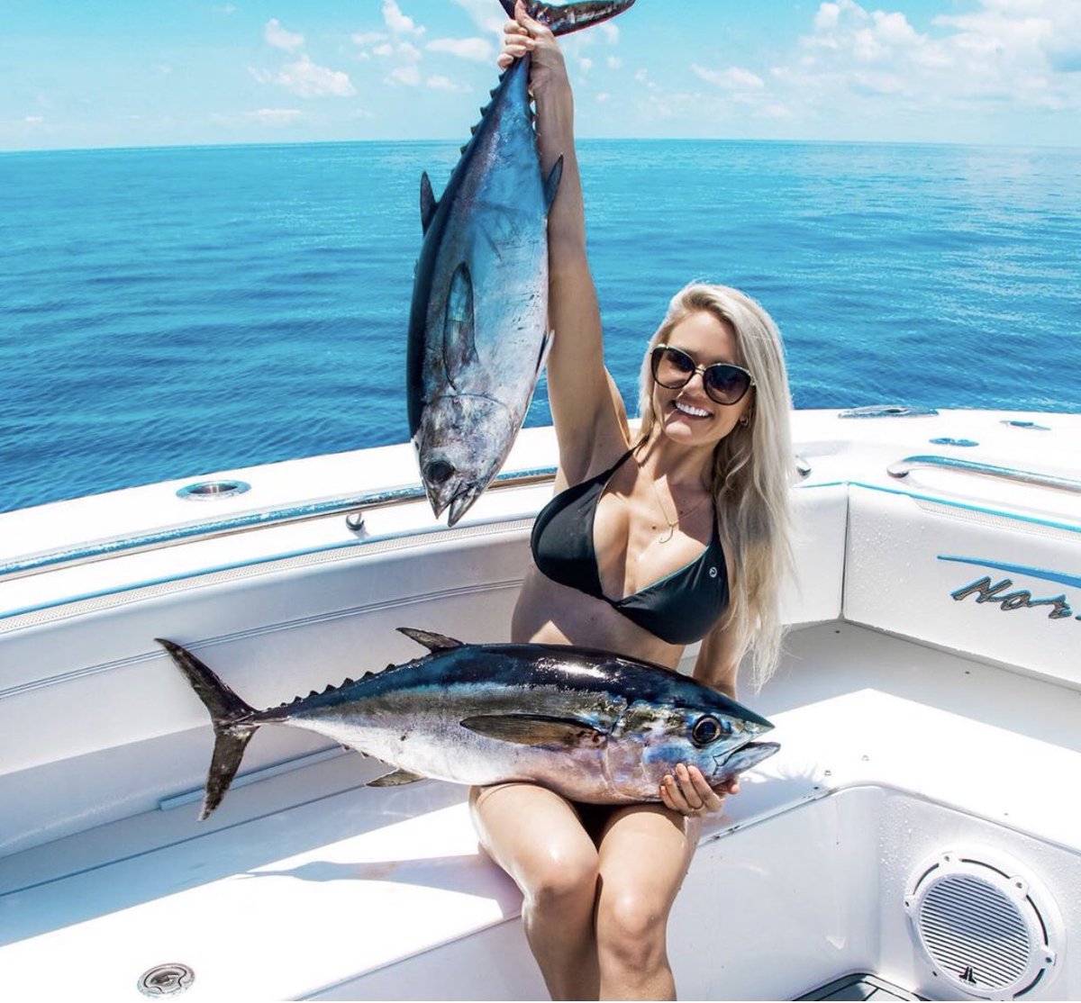 everhartxo's tweet photo. One of My favorite fish to eat 😛#tuna #TunaTuesday 
Wearing @PelagicGear reversed into solid black 👙 https://t.co/rdMqd3xGi4