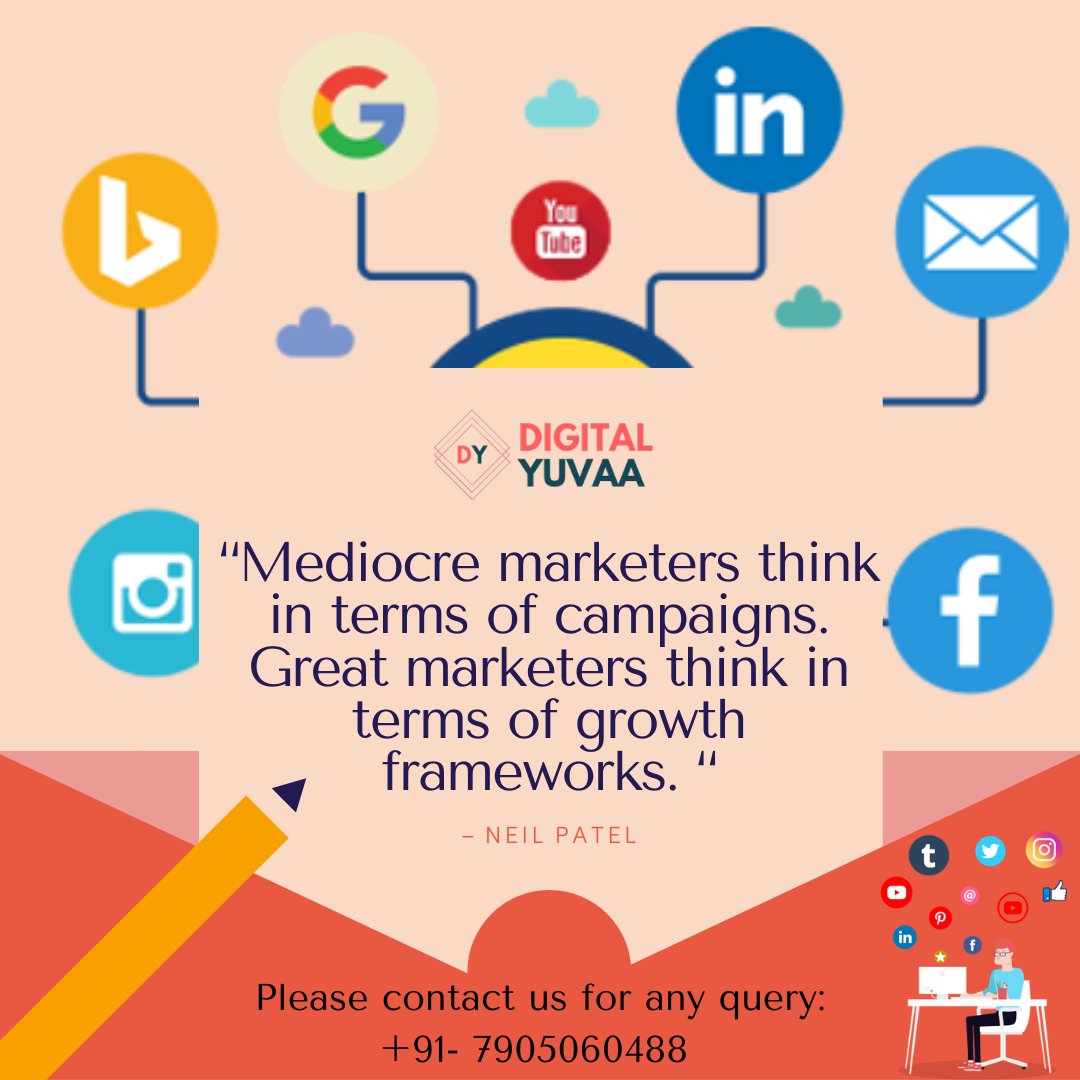 digitalyuvaa's tweet photo. “Mediocre marketers think in terms of campaigns. Great marketers think in terms of growth frameworks. “
.
#DIGITALYUVAA (Complete Digital Marketing Company)
.
Note:- We make customize the package
.
Call us or Whatsapp us - 7905060488
.
.
#socialmedia #socialmediamarketing https://t.co/3LxPULUYfL