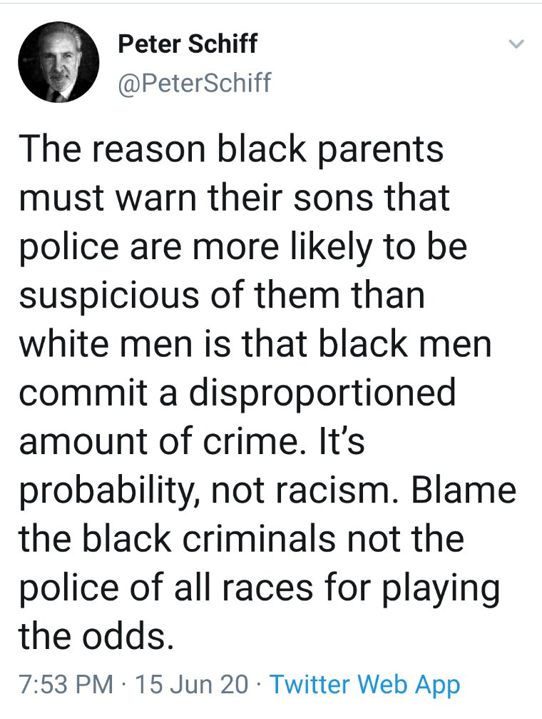 TW: This is racist af.Sometimes I think about how arbitrary our relationship with numbers is. According to this, somewhere between the level of white crime and the level of black crime, you cross a magic threshold that means you should probably just criminalize all black people