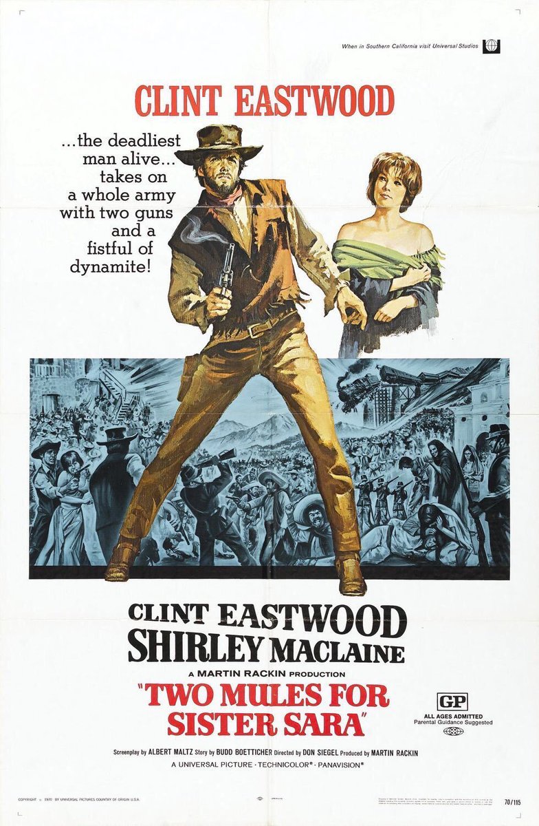 FilmNewsNos's tweet photo. 🎬MOVIE HISTORY: 50 years ago today, June 16, 1970, the movie 'Two Mules for Sister Sara' opened in theaters!
#ClintEastwood #ShirleyMacLaine #ManuelFabregas #AlbertoMorin #ArmandoSilvestre #JohnKelly #EnriqueLucero #DavidEstuardo #AdaCarrasco #PanchoCordova #RosaFurman https://t.co/yE9D8FMjUk