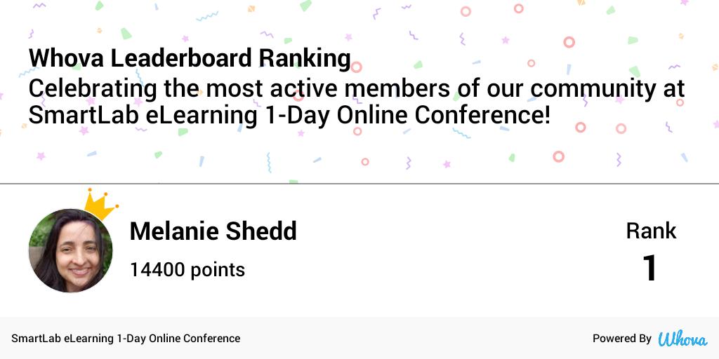 MelanieShedd's tweet image. I made it! #1 on the leaderboard at #SmartLab_tweets,SmartLabLearning.  I can't wait for the actual virtual conference on 6.23. #PD #PrinTeachersonFire #PrinProgress