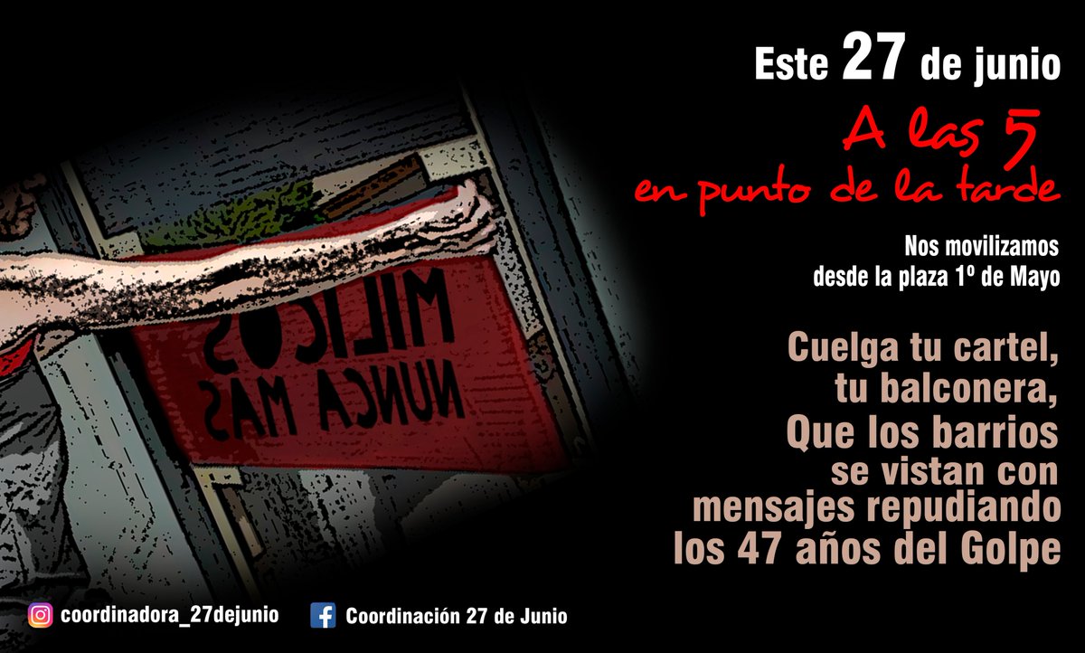 Este sábado 27 de Junio volvemos a salir a las calles... a las 5 en punto de la tarde... desde Plaza 1º de Mayo