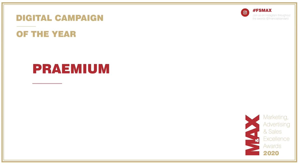 Praemium's tweet photo. We're delighted to have won the Digital Campaign of the Year at the #FSmax awards! Thanks to everyone that voted for us!
#praemium #welcometotheupgrade #DigitalMarketing https://t.co/LfrFggWjJY