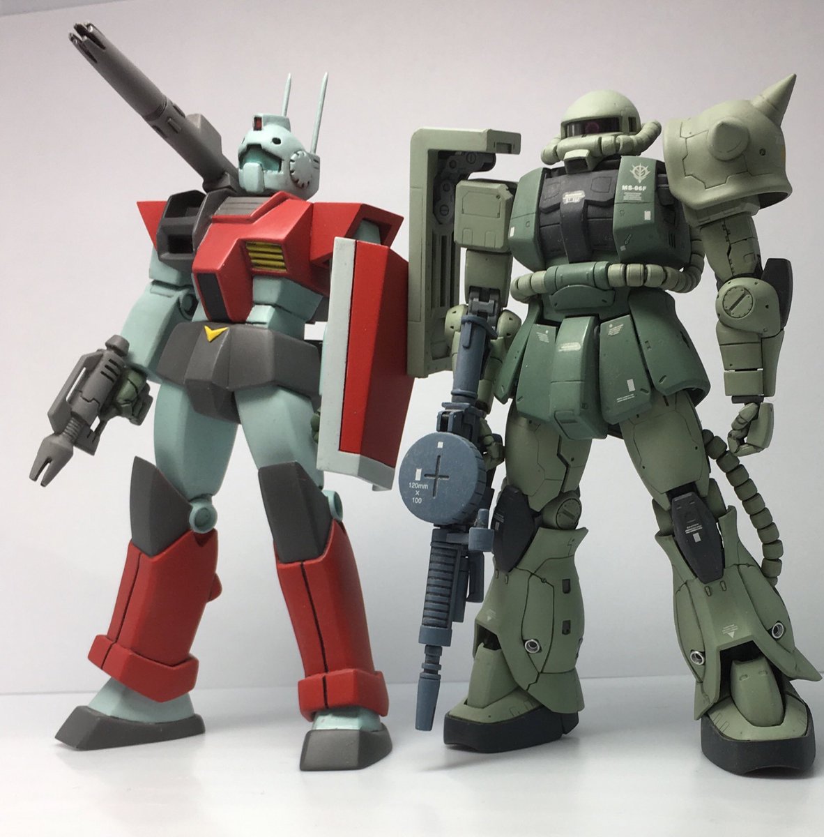 オーバーダード 新緑の季節模型 400円のジムキャノン旧キット完成しました ハーフシールド作ってガンダム戦記 プロモ版にしてみたり百均ネオジム内蔵でダボ無し脱着やバランス調整を主眼を置いて空間突撃仕様との差異を明確化して機体色もアニメ画像的に