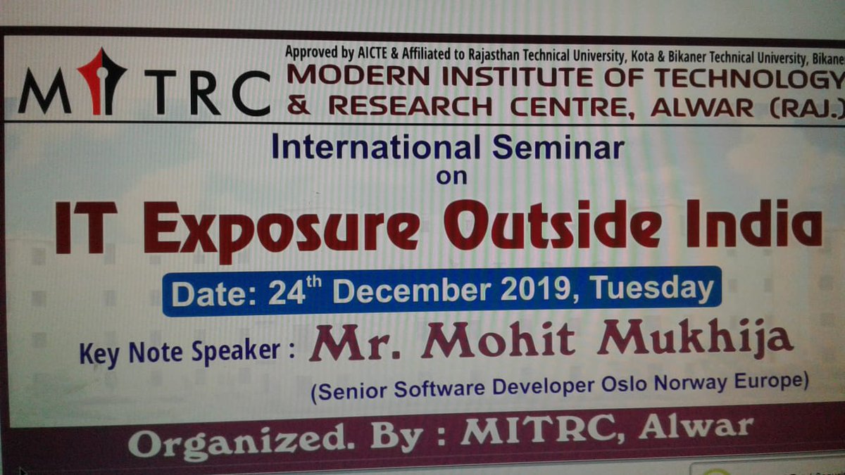 MITRC2's tweet photo. Old Memories of Session 2019-20
#MITRC Department of #CSE successfully organized International Seminar on "IT Exposure Outside India" by Mr. Mohit Mukhija (Senior Software Developer Oslo Norway Europe) https://t.co/RxjGLRCuE2