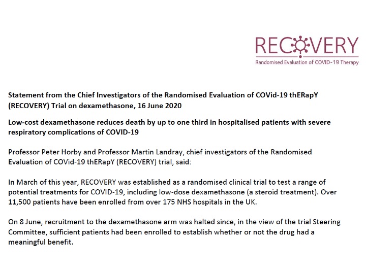 There’s been a lot of noise in the last 24 hours about the  #RECOVERY trial.  @Oxford_NDPH  @PeterHorby  @MartinLandray  @NIHRResearch  @UKRI_News At a time when hope rules over facts and we’ve been disappointed more often than not, let’s break this down. Thread